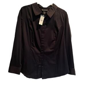 Lane Bryant Button Shirt Womens Size 18 Black Long Sleeve
